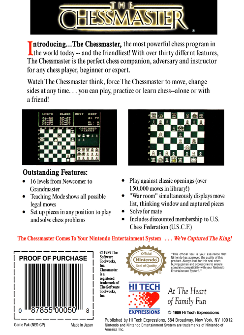 Chessmaster box art for NES